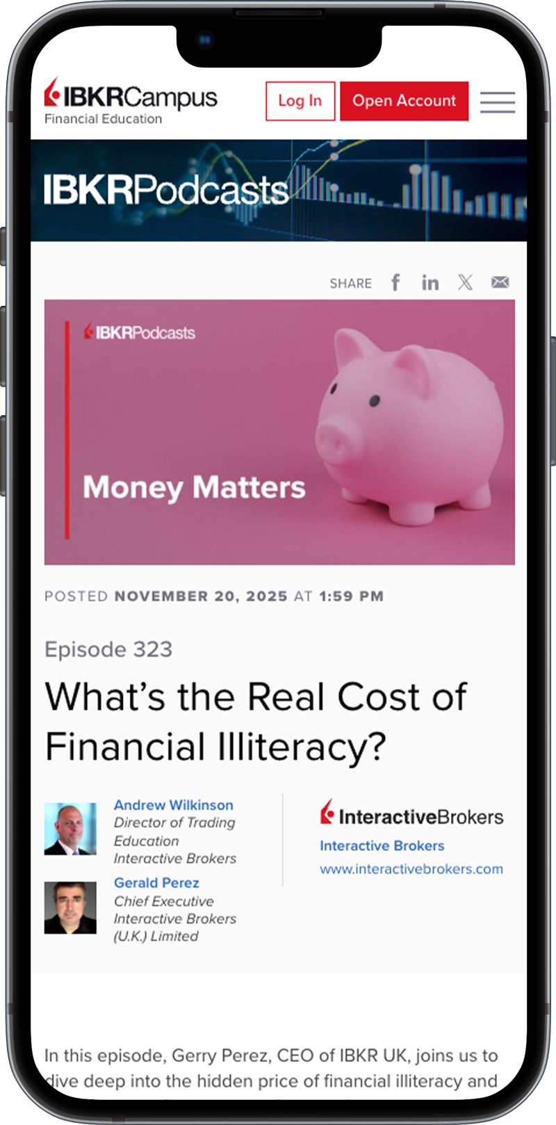 iPhone with IBKR Campus Podcasts